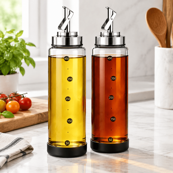 Clear 17 Oz Glass Oil and Vinegar Dispensing Set of 2, Shatterproof Leakproof Kitchen Cruets