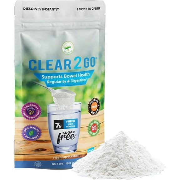 Clear 2 Go by Nutritional Designs Prebiotic Inulin Fiber Supplement - Gluten Free Dietary Fiber - Bowel Regularity & Digestive Health Powder