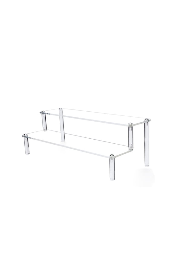 Clear 2-Tier Acrylic Display Shelf Transparent Collectible Showcase Ladder Rack 30Cm Jewelry Perfume Organizer Modern Home Decor Storage Solution #29274