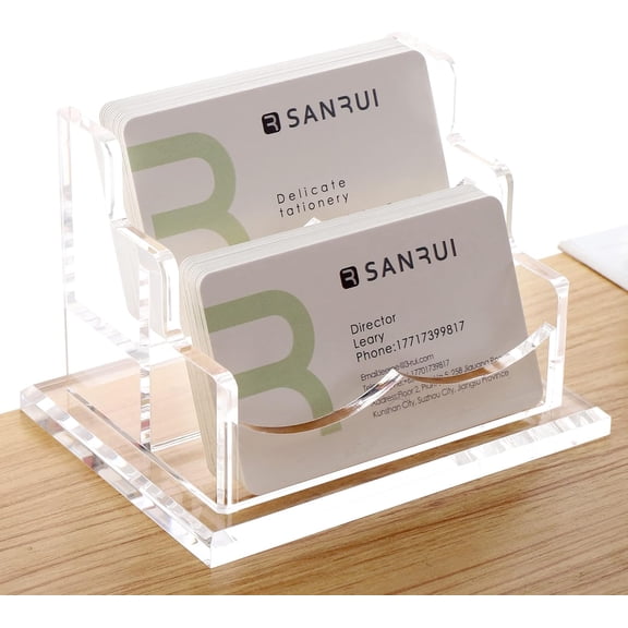 Clear  2-Tier Business Card Holder - 2-Slot Desk Organizer for Office, Reception, Trade Shows ( for Men & Women)