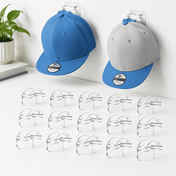 Clear 20-Pack Adhesive Wall Mount Hat Hooks, Strong Hold Organizer for Baseball Caps