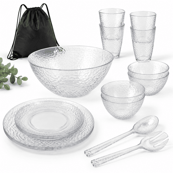 Clear 20 Piece Dinnerware Set Service For 4 with Salad Serving Pieces