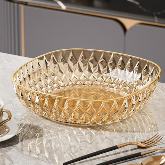Clear 20x20cm Plastic Serving Bowl, Transparent Fruit & Snack Dish for Living Room, Table & Kitchen