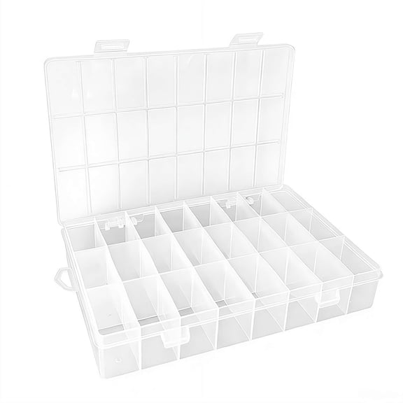 Clear 24-Compartment Plastic Storage Box Portable Organizer for Crafts, Beads, Small Parts & Accessories
