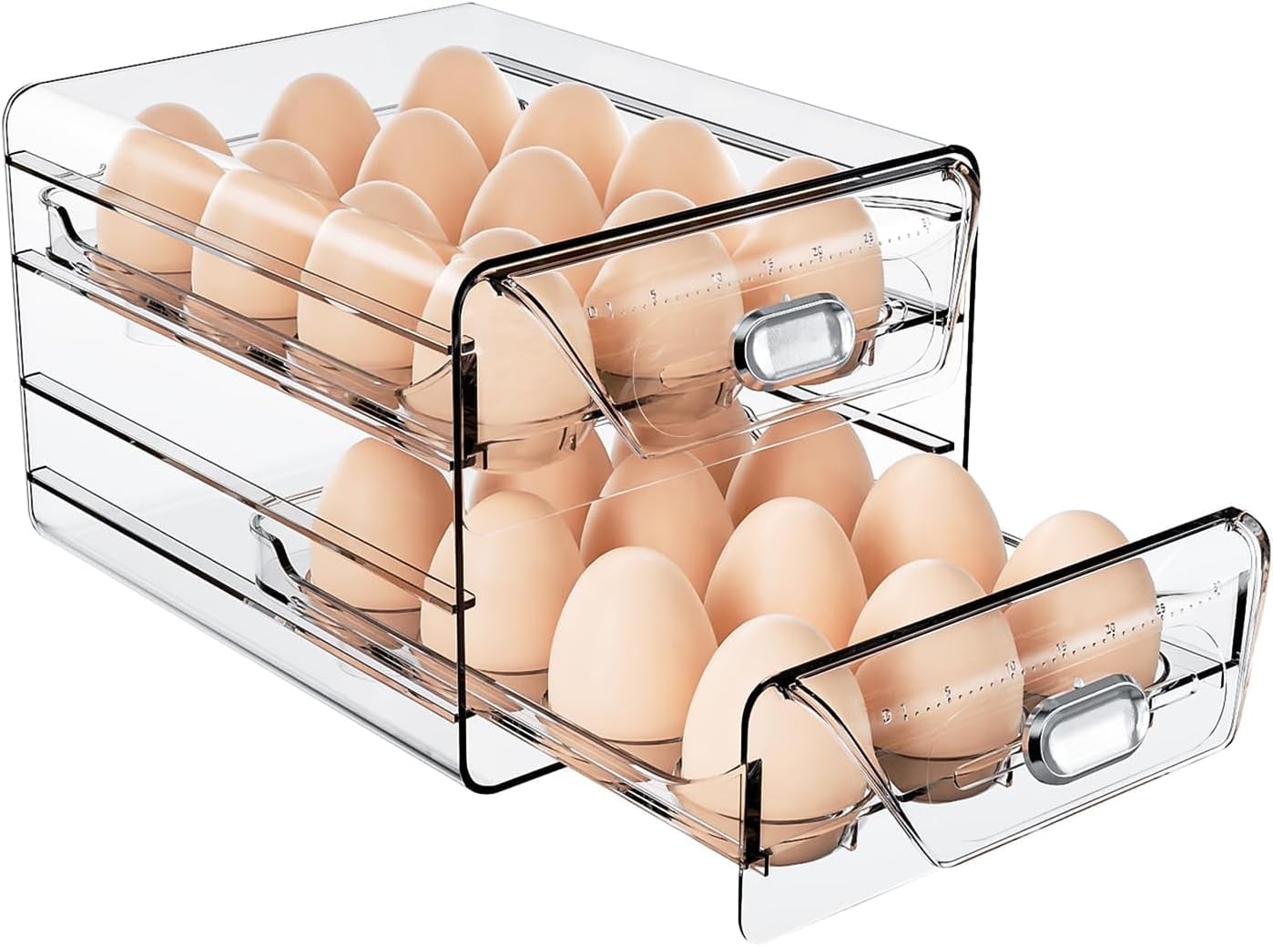 Clear 24 Egg Holder for Fridge, High Capacity Egg Organizer for Refrigerator with Time Scale, Stackable Egg Container Storage with Drawers (2 Layer, 7.9"x 6.3"x 5.5") - Walmart.com
