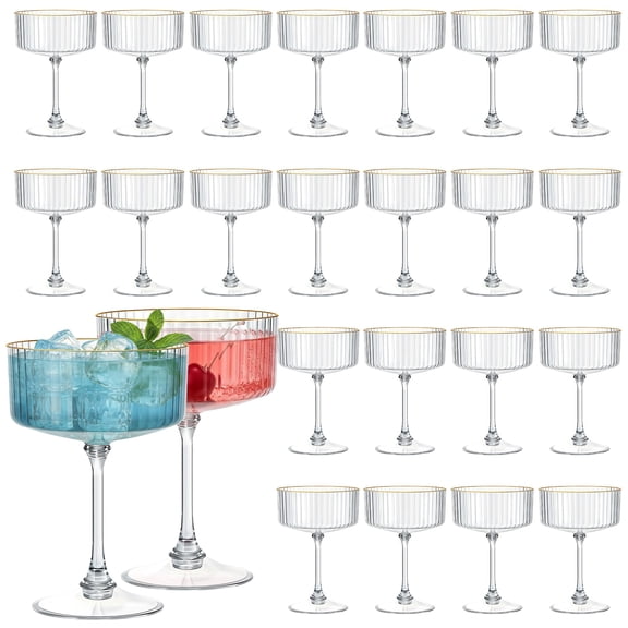 Clear 24 Plastic Martini Glasses 10oz Ribbed Coupe Disposable Cocktail Cups