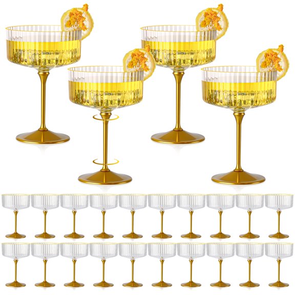 Clear 24 Plastic Ribbed Coupe Glasses 10oz Cocktail and Beverage Cups