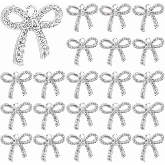 Clear 24Pcs Bowknot Charms Rhinestone Dangle Pendants Bowknot Jewelry Charms Bulk Shiny Alloy Pendants Pendants for Necklace Jewelry Making DIY Crafts DIY
