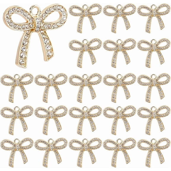 Clear 24Pcs Bowknot Charms Rhinestone Dangle Pendants Bowknot Jewelry Charms Bulk Shiny Alloy Pendants for Necklace Jewelry Making DIY Crafts DIY