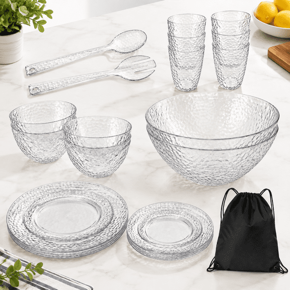 Clear 28 Piece Dinnerware Service For 6 With Salad Serving Set