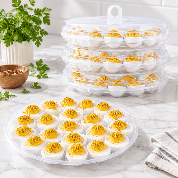 Clear 3-Pack Deviled Egg Platter Carriers with Lids, Holds 66 Total Eggs