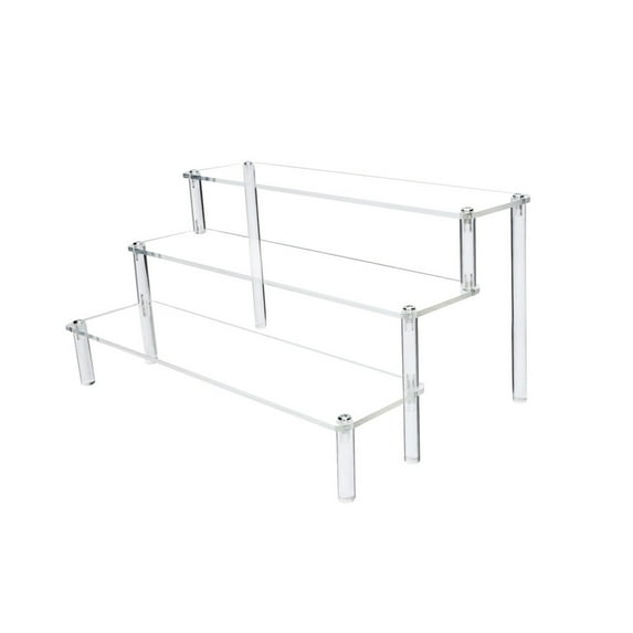 Clear 3-Tier Acrylic Display Rack Transparent Figurine Showcase Ladder Shelf 30Cm Perfume Jewelry Organizer Home Decor Storage Solution Space-Saving Design #29274