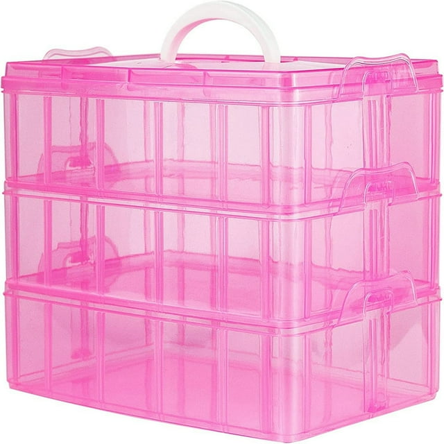 Clear 3-Tier Stackable Storage Box Organizer with 30 Adjustable ...