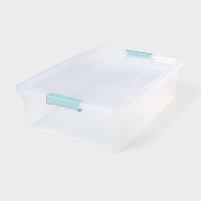 Clear 32qt Storage Container with Latches, Multi-Purpose Plastic Organizer Bin