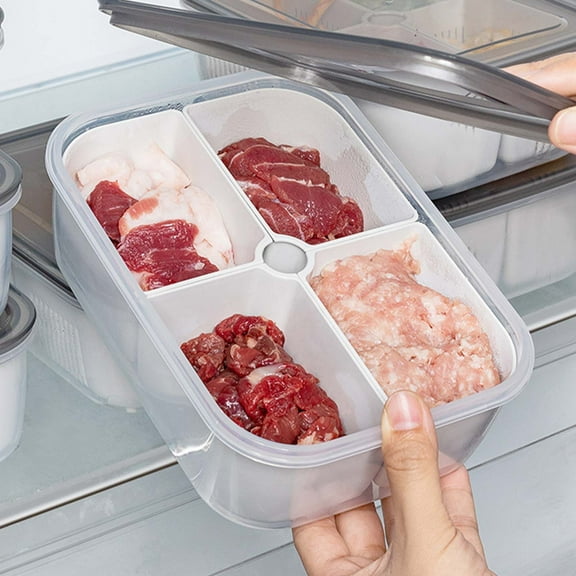 Clear 4 Compartment Snackle Box Snack Container Plastic Divided Food Storage Bin for Fridge and Pantry