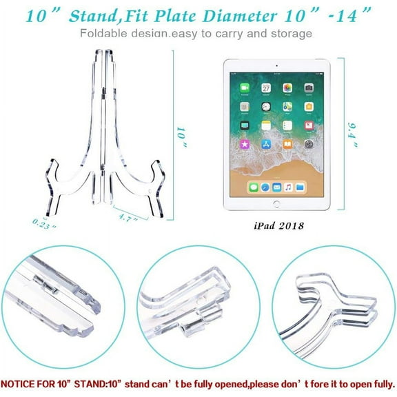 Clear 4 Pack 10inch Acrylic Easels Display Stand Plate Stand Holder for display Pictures Frame,Photo,Decorative Plates, and Artworks