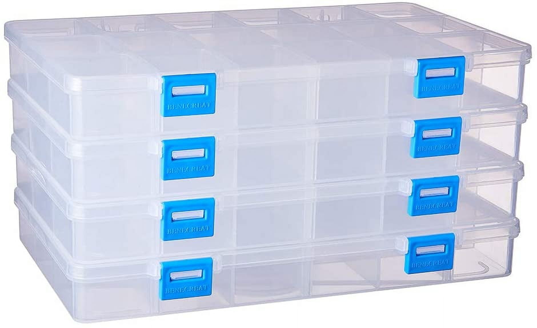 Clear 4 Pack 18 Grids Large Transparent Plastic Storage Box Bead Organizer with Adjustable Dividers for Jewelry Beads Tools Craft Accessories and Other Small Items - 9.4x5.7x1.18 Inch