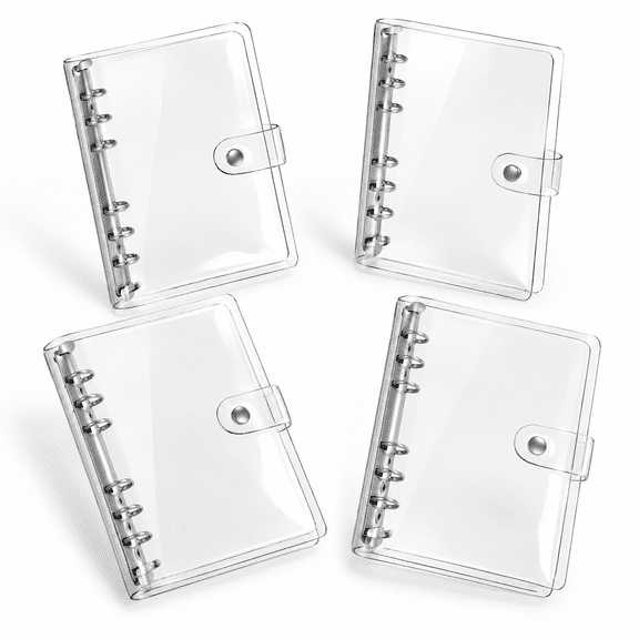 Clear 4-Pack A6 6-Ring Mini Binder Set for Budget Planning and Journaling