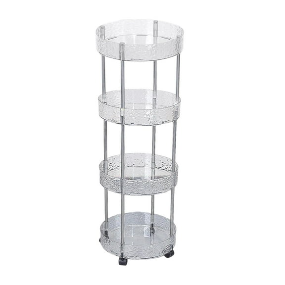 Clear Four-Tier Round Kitchen Bathroom Living Room Storage Shelf With Wheels Transparent Multi-Layer Organizer Movable Cart For Home Use Efficient Space Saving Design