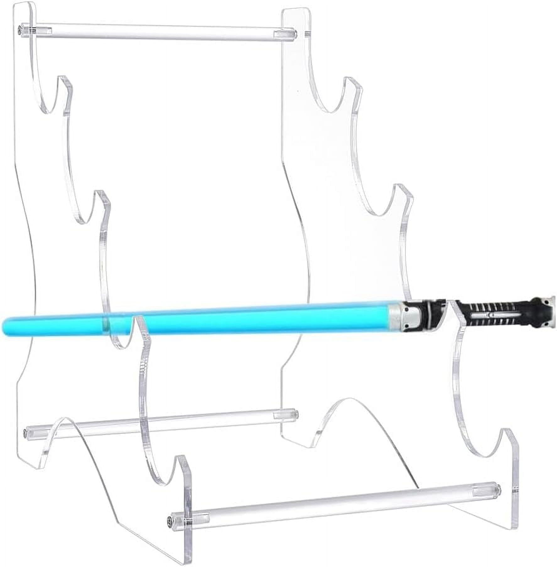 Clear 4-Tier Stands 11.85x7.76x11.85 Inch Acrylic Katana Holder Stands Bracket Samurai Display Easels Desktop Lightsaber Stand for Swords Light Saber Clear