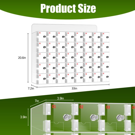 Clear40 Slots Cell Phone Locker Box, Visible Phone Storage Case, Acrylic Cell Phone Lock Box with Secure Door Locks and Keys, Wall Mounted Cell Phones Cabinet for Gym Sauna Swimming Pool