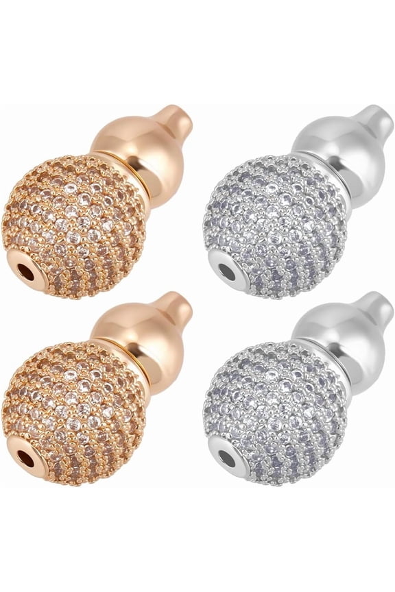 Clear 4Pcs 2 Colors Screw Clasps 18K Gold Platinum Plated Cubic Zirconia Gourd Shaped Barrel Screw Clasp Connector Closure End Tip for Jewelry Making Bracelet Necklace