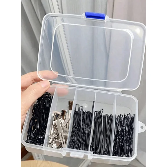 Clear 5-Compartment Hair Accessory Organizer Box for Bobby Pins, Clips