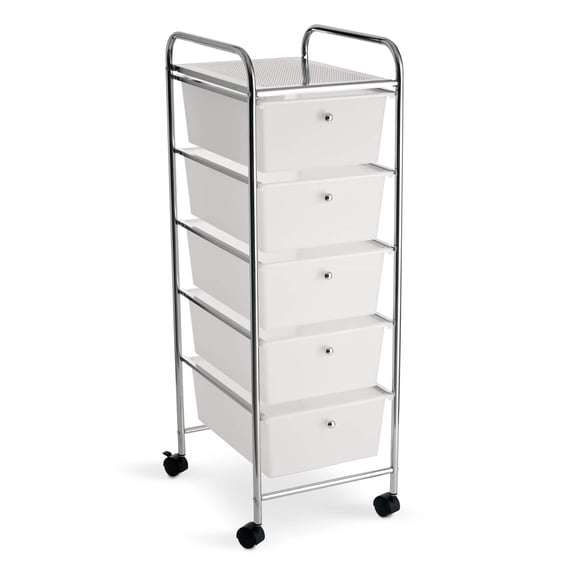 Clear 5-Drawer Rolling Storage Carts by Simply Tidy  Metal Frame with Locking Wheels & Plastic Drawers for Crafts - Classroom & Office Organization - 12 Pack