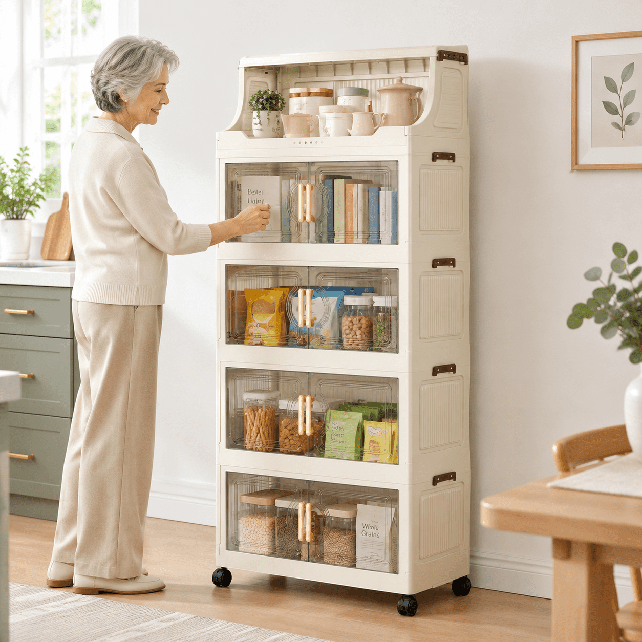Container For Cabinet Clear 5 Tier 43.5QT Stackable Collapsible Storage Cabinet for Home ...