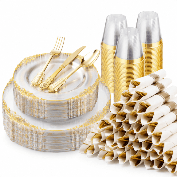 Clear 50 Guests Set Disposable Plastic Dinnerware Party Supplies