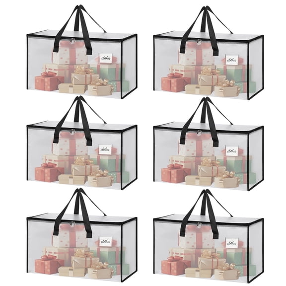 Clear-6 Extra Large Heavy Duty Storage Totes 6 Pack Moving and Home Organization