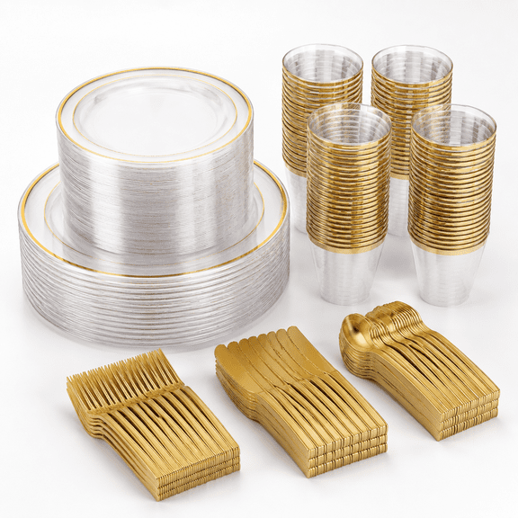 Clear 600-Piece Plastic Dinnerware Set, Service for 100 Guests