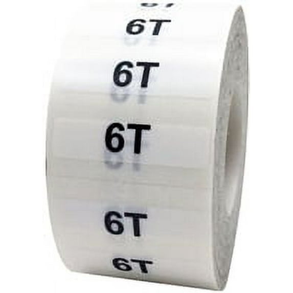 Clear 6T Infant/Toddler Clothing Size Strip Labels | 1.25 x 5" Inch | 125 Pack
