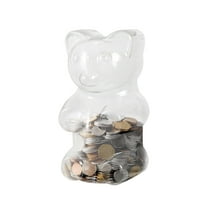 Clear 7 Inch Small Bear Shape Piggy Bank, Plastic Piggy Bank with Twist Cap and Slot for Adults Kids Openable, Reusable Money Saving Box for Birthday
