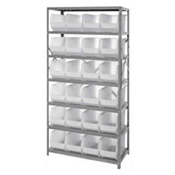 Clear 7 Shelf Unit With 24 Storage Bin Steel Shelving System - 18 x 36 x 75 in.