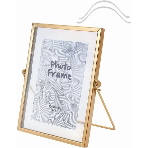 Clear 8.5x6.5 Inch Glass Picture Frame Vertical Gold Metal Photo Frame Simple Metal Geometric Picture Frame Tabletop Shelf Photo Frames with Glass Front Frames for Home Office Wedding Desk Stand