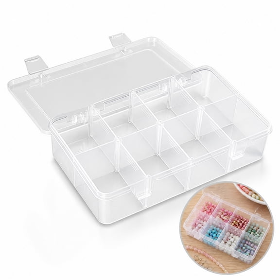 Clear 8Grid Storage Box, 7.284.881.6 Inch Plastic Divided Organizer Case, Transparent Compartment Container for Hardware Parts, Small Gadgets & Tiny Decor Accessories