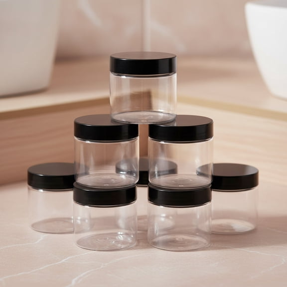 Clear 8Oz / 250g PET Plastic Refillable Jars Empty Cosmetic Containers Cases with Black Lid Cream Lotion Box Ointments Bottle Food Bottle Makeup Pot Jar (6 Pack)