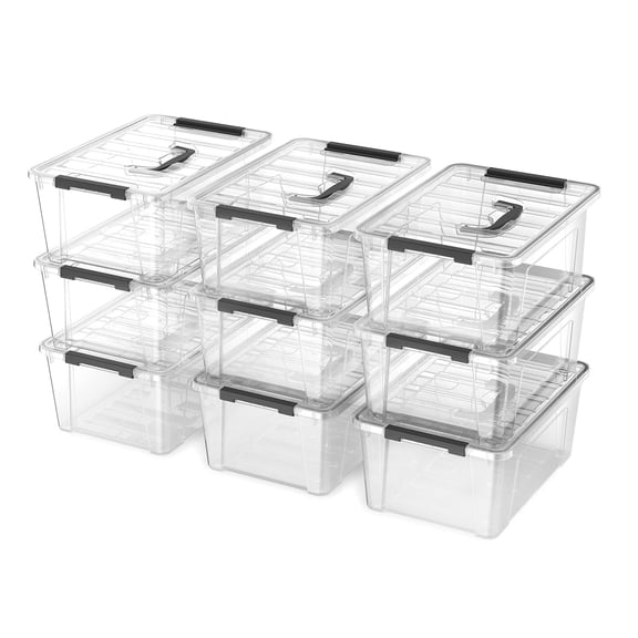 Clear 9-Pack Plastic Storage Containers 6 Quart Stackable Organization Bins
