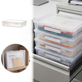 Clear A4 Size Plastic Document Storage Box With Dual Snap Lock Lid,Stackable Transparent Office Paper Stationery Organizer Container,For Desk Drawer
