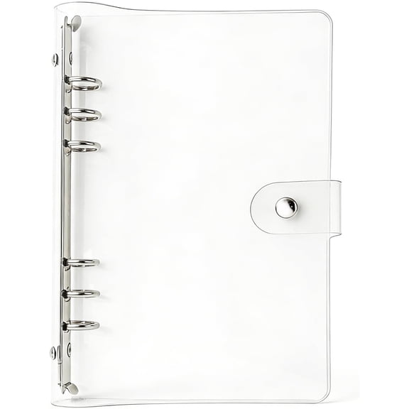 Clear A5 Binder Cover Notebook Shell with Snap Button Closure 6 Loose Leaf Binding Covers for Traveler Planner Diary Pages (Silver s, Binder)