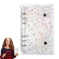 thumbnail image 1 of Clear A6 Binder Cover Pvc 6-Ring Budget Binders Refillable Notebook Shell Protector Laser Star 2 Buttons Closure For Envelopes Style A, 1 of 6