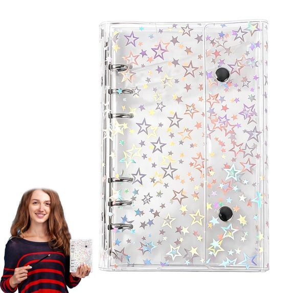 Clear A6 Binder Cover Pvc 6-Ring Budget Binders Refillable Notebook Shell Protector Laser Star 2 Buttons Closure For Envelopes Style A