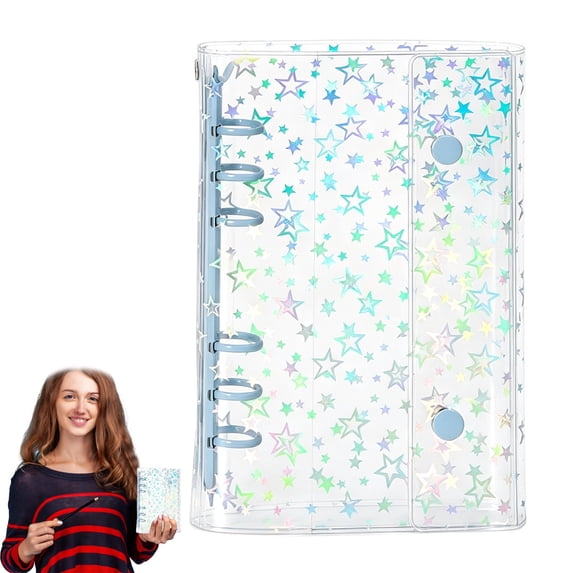Clear A6 Binder Cover Pvc 6-Ring Budget Binders Refillable Notebook Shell Protector Laser Star 2 Buttons Closure For Envelopes Style C