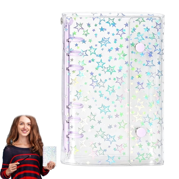 Clear A6 Binder Cover Pvc 6-Ring Budget Binders Refillable Notebook Shell Protector Laser Star 2 Buttons Closure For Envelopes Style E