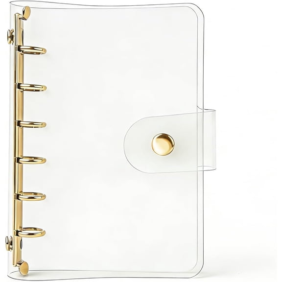 Clear A7 Binder Wallet Gold 6-Ring 3" x 5" Mini Cash Envelopes Folders Soft Notebook Shell Protector Binding Accessories Supplies (Gold A7 Binder)