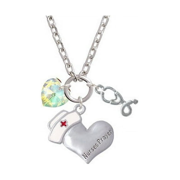 Clear AB Crystal Heart Nurse's Prayer Heart and Stethoscope Zoe Necklace