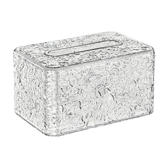 Clear ABS+PET Tissue Box, Desktop High-Value Roll Paper Box, Living Room Toilet Light Spring Tissue Organizer, One-Pull Bottom Paper Box, Embossed Pattern Tissue Storage Box