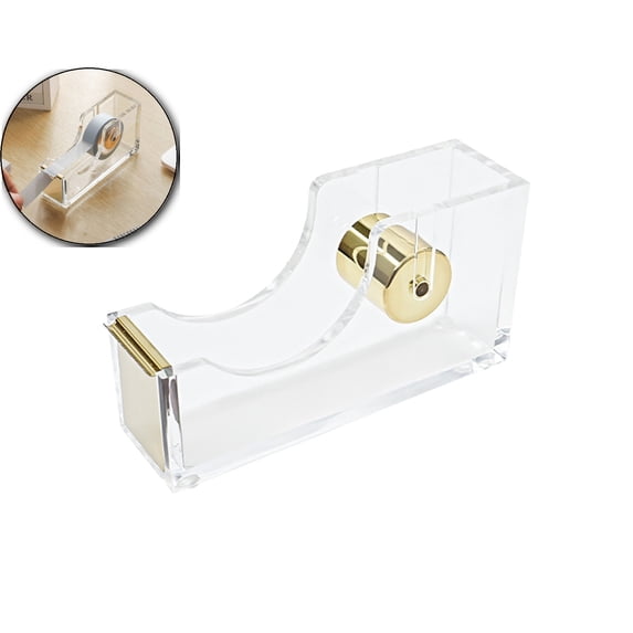 Clear Acrylic 1 Inch Core Desktop Adhesive Tape Dispenser Cutter with Tape for Office