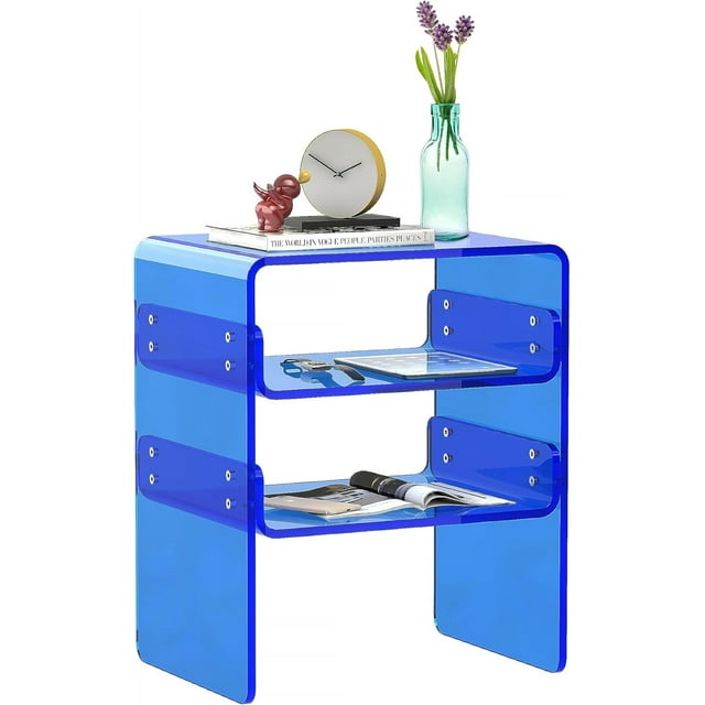 Clear Acrylic 3-Tier End Table/Nightstand – Sleek Bedside Storage with Durable Design, Perfect for Bedrooms, Living Rooms, or Modern Interiors – Ideal as a Bedside Table or Sofa Side Piece (Blue)